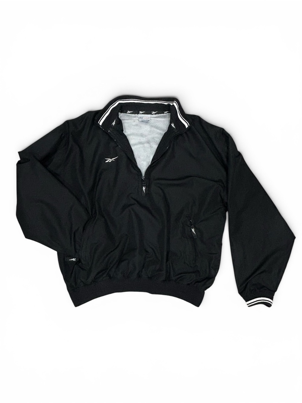 Reebok Black Full-Zip Large Windbreaker Track Jacket Mesh-Lined